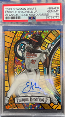 2023 Bowman Draft Enrique Bradfield Jr Glass AU-GOLD 26/50 Mini Diamond PSA 10