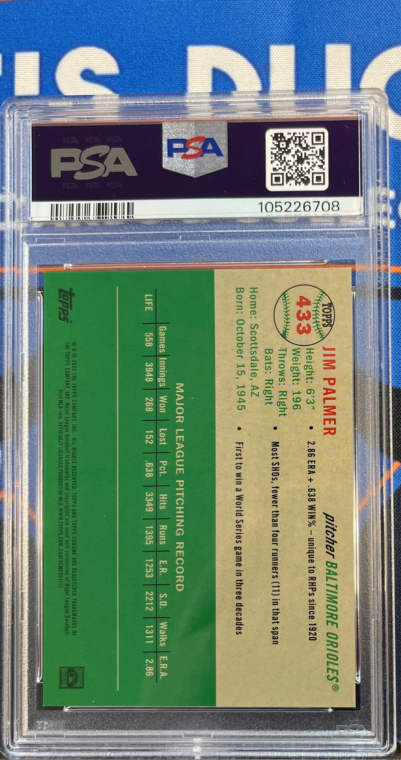 2023 Platinum Anniversary Jim Palmer Blue Mini Diamond Refractor PSA 10