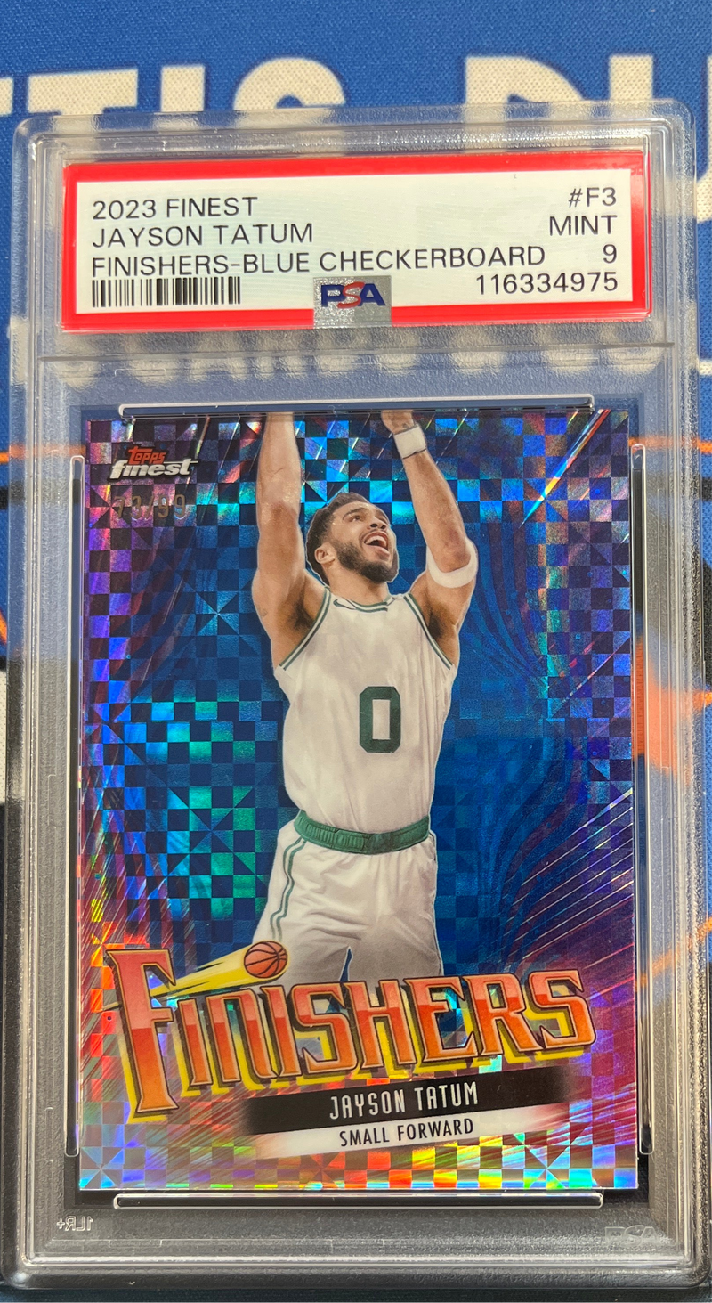 2023 Finest Jayson Tatum Finishers Blue Checkerboard PSA 9