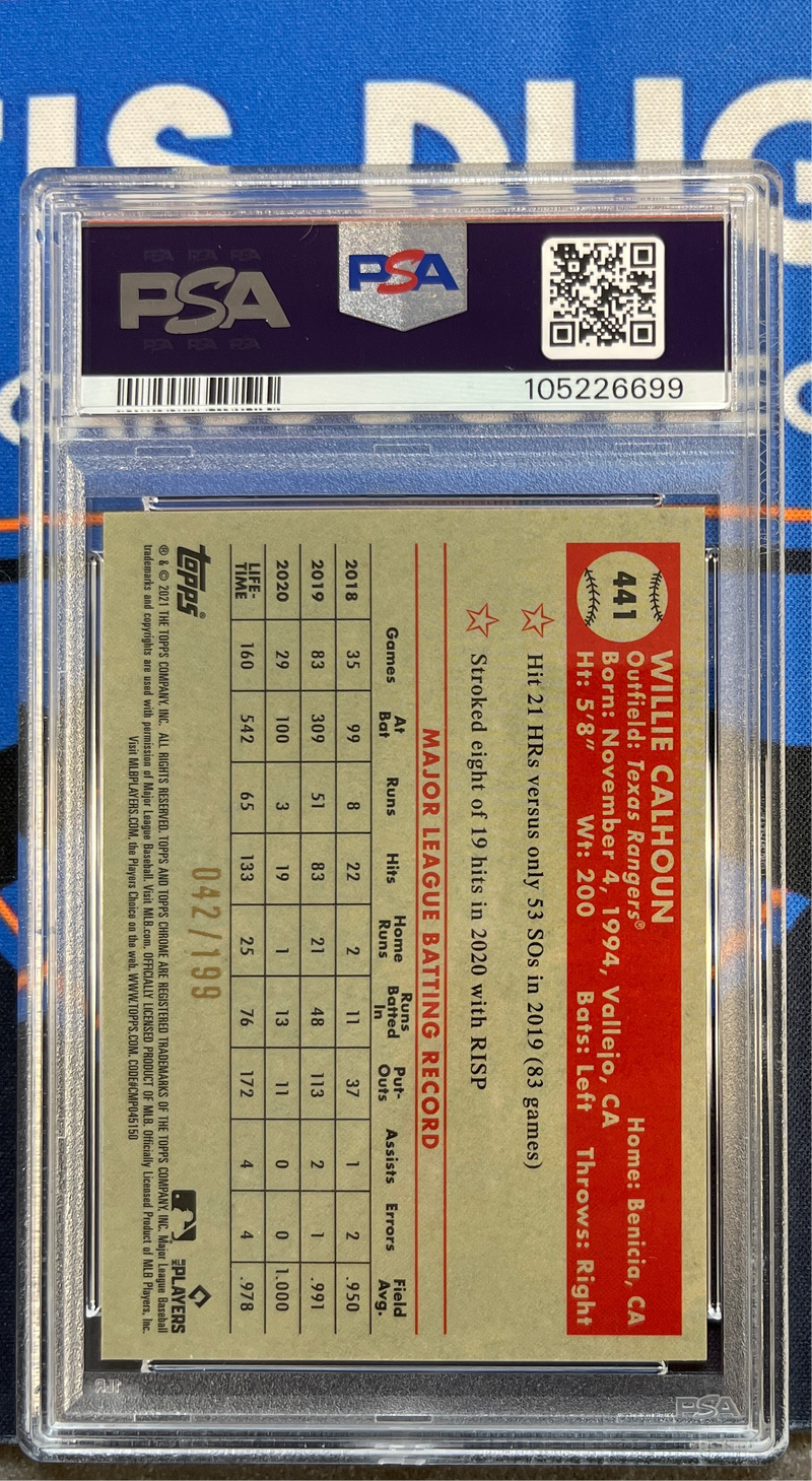 2021 Platinum Anniversary Willie Calhoun Blue Mini Diamond Ref PSA 10