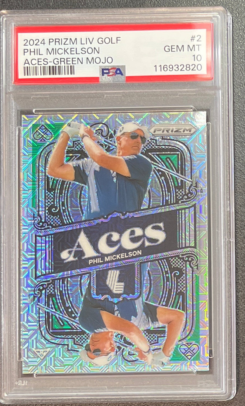 2024 Prizm Liv Golf Phil Mickelson Aces Green Mojo PSA 10