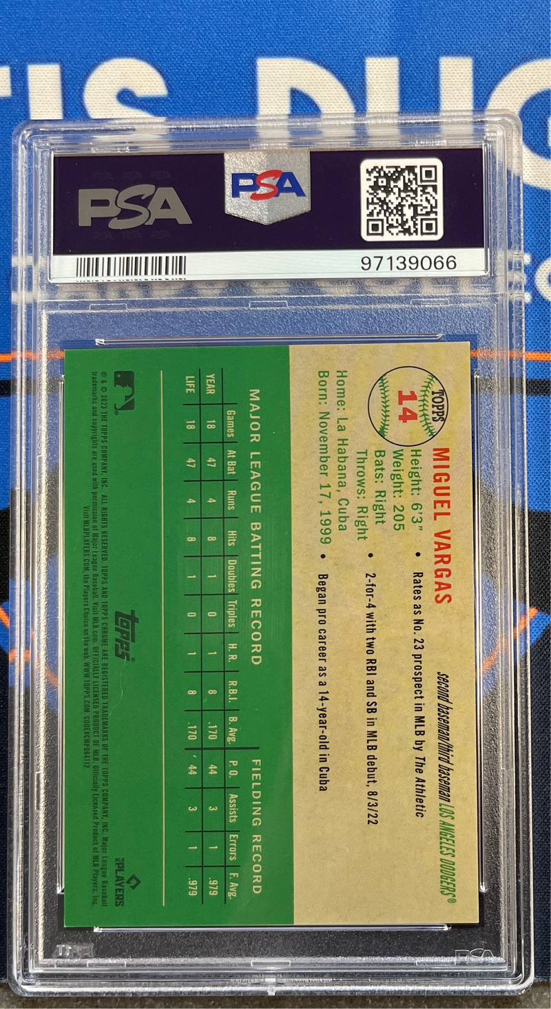 2023 Platinum Anniversary Miguel Vargas Blue Mini Diamond Refractor PSA 9