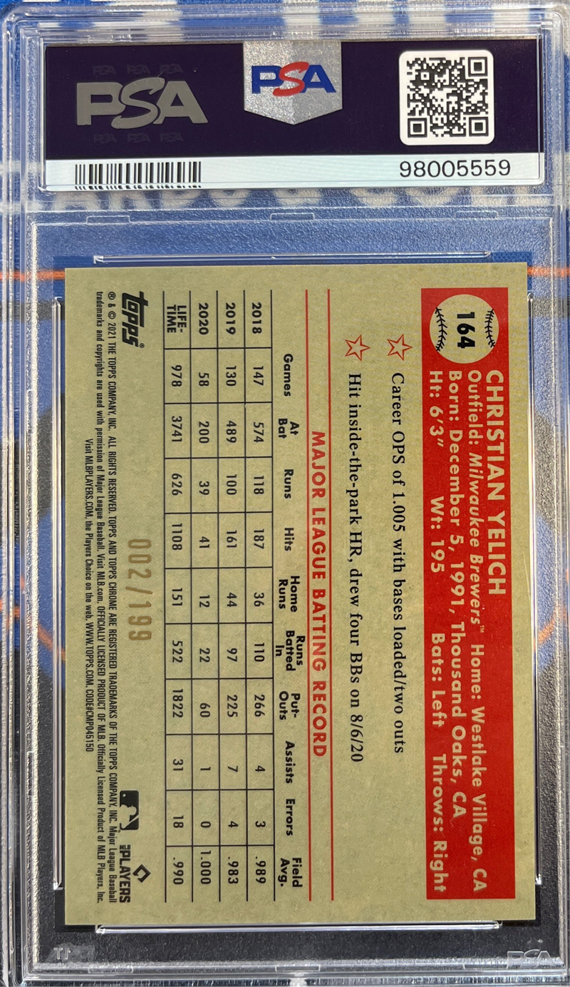 2021 Platinum Anniversary Christian Yelich Blue Mini Diamond Ref PSA 9