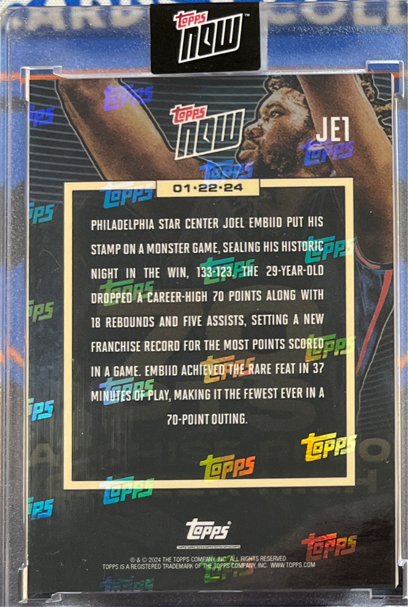 2024 Topps Now Joel Embiid "70 PTS Franchise Record Career High" Card