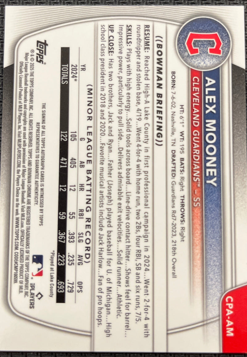 2025 Bowman Chrome Alex Mooney Blue Checkerboard Auto /150 (RAW)