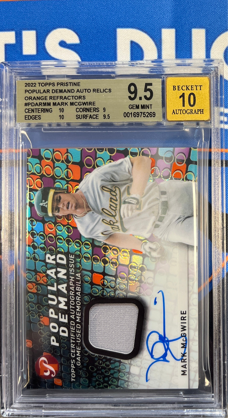 2022 Topps Pristine Mark McGwire Popular Demand Auto Relic Orange 18/25 BGS 9.5