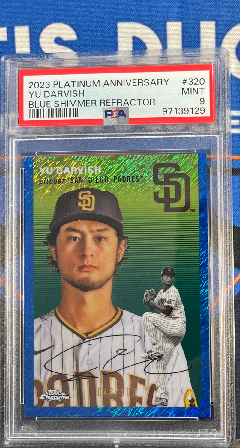 2023 Platinum Anniversary Yu Darvish Blue Shimmer Refractor PSA 9
