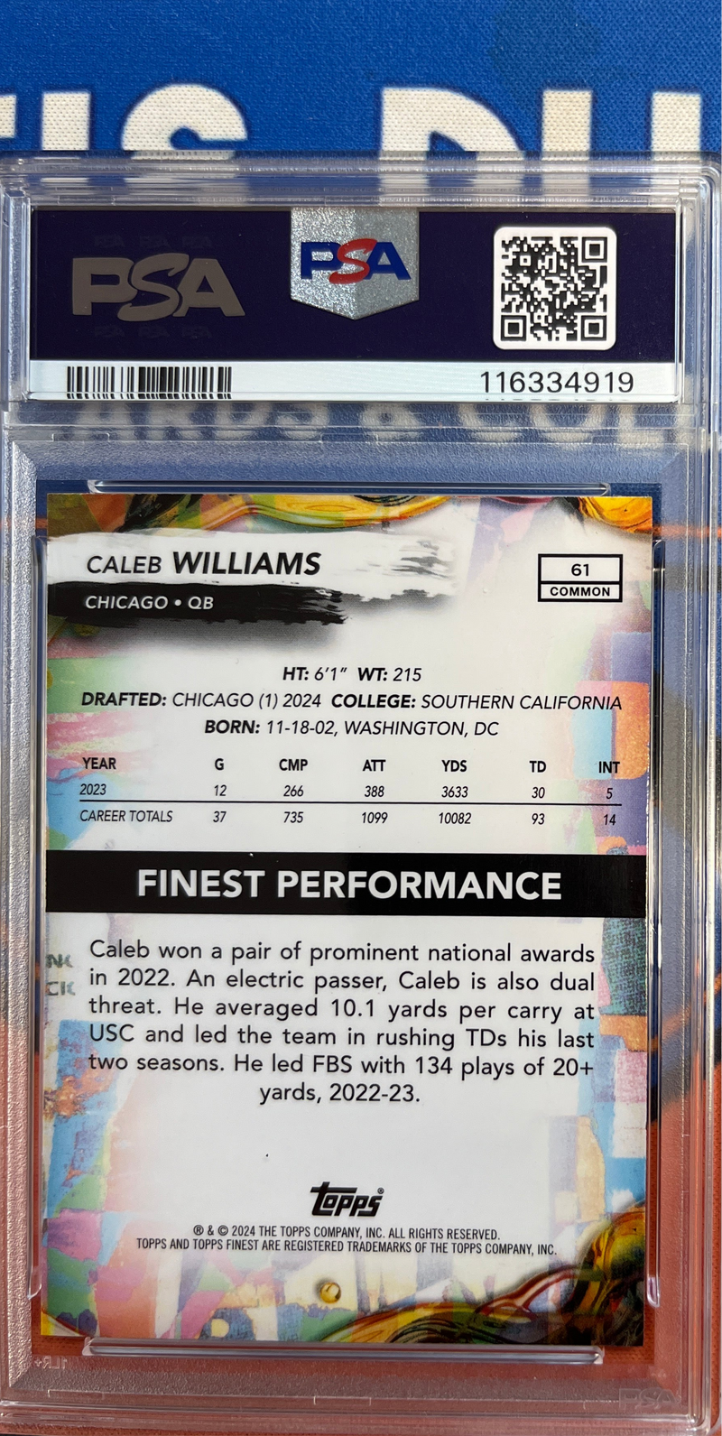 2024 Finest Caleb Williams PSA 9