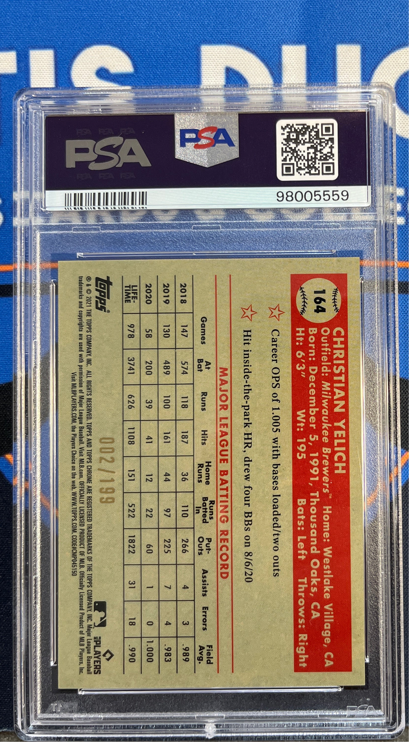2021 Platinum Anniversary Christian Yelich Blue Mini Diamond Ref PSA 9