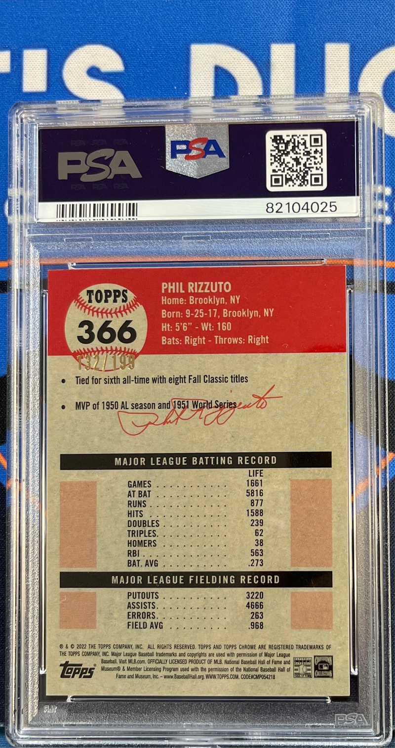 2022 Platinum Anniversary Phil Rizzuto Toile White/Blue Ref PSA 10
