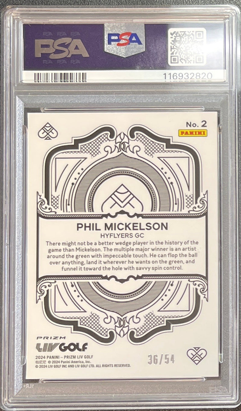 2024 Prizm Liv Golf Phil Mickelson Aces Green Mojo PSA 10