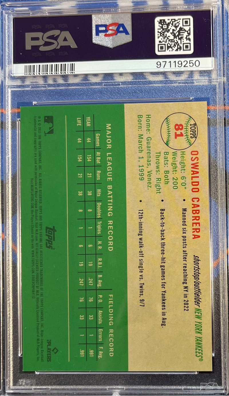 2023 Platinum Anniversary Oswaldo Cabrera Green Wave Refractor PSA 9