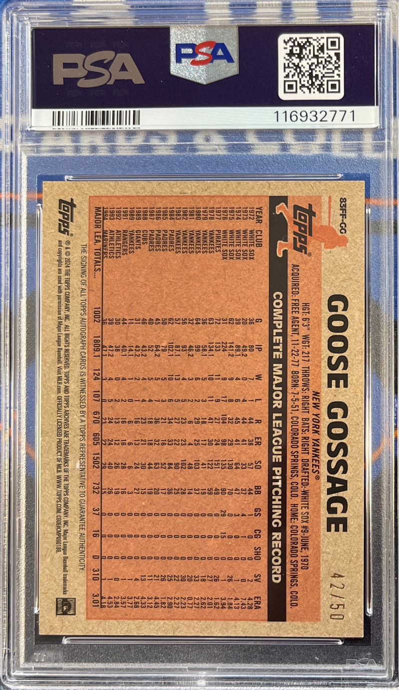 2024 Archives Goose Gossage Fan Favorites Auto-Gold-Foil PSA 7
