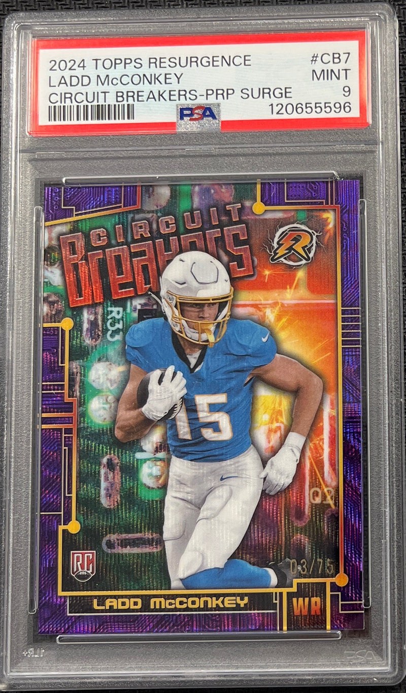2024 Topps Resurgence Ladd McConkey Circuit Breakers Purple Surge /75 PSA 9