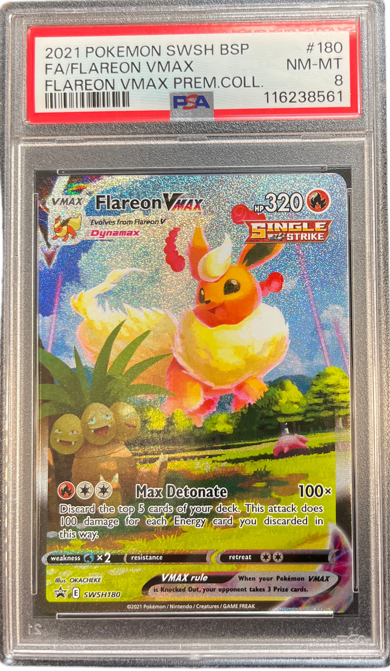 2021 Pokémon SWSH BSP FA/FLAREON VMAX PREM. COLL. PSA 8