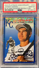 2023 Platinum Anniversary Johnny Damon Blue Mini Diamond Refractor PSA 10