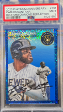 2023 Platinum Anniversary Carlos Santana Blue Mini Diamond Refractor PSA 9