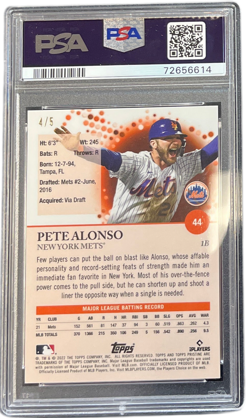 2022 Topps Pristine Pete Alonso Red /5 Refractor PSA 10