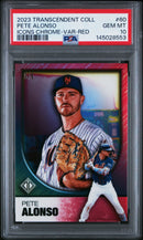2023 TOPPS TRANSCENDENT COLLECTION TRANSCENDENT ICONS CHROME #60 PETE ALONSO-VAR-RED #/5 PSA 10