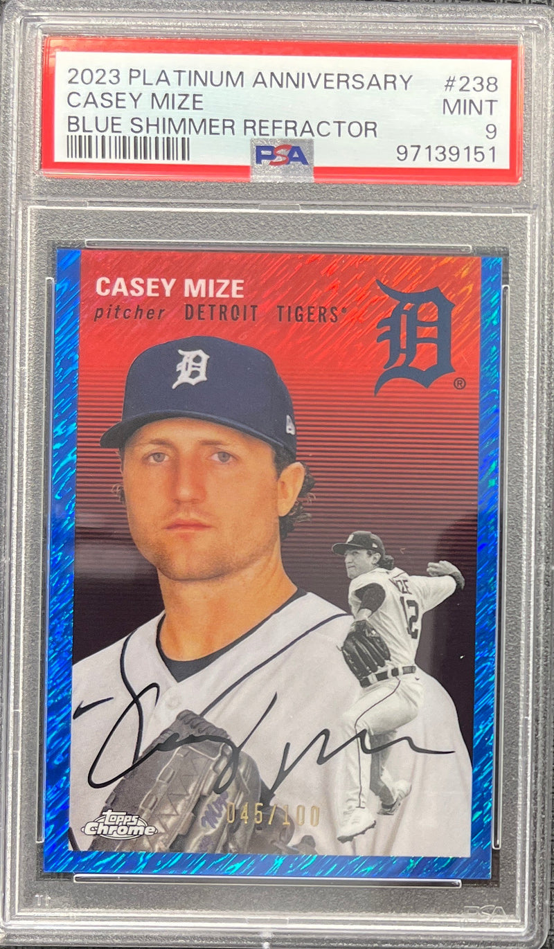 2023 Platinum Anniversary Casey Mize Blue Shiimer /100 PSA 9