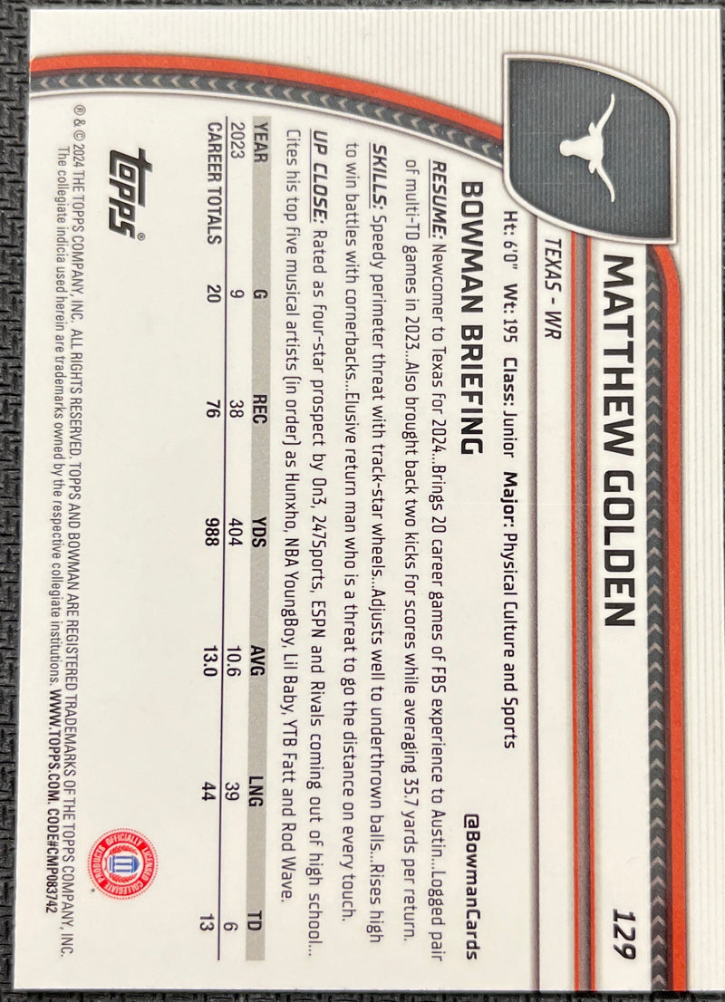 2024 Bowman University Chrome - Matthew Golden