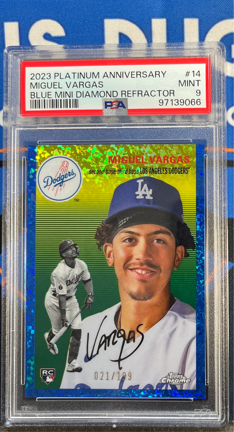 2023 Platinum Anniversary Miguel Vargas Blue Mini Diamond Refractor PSA 9