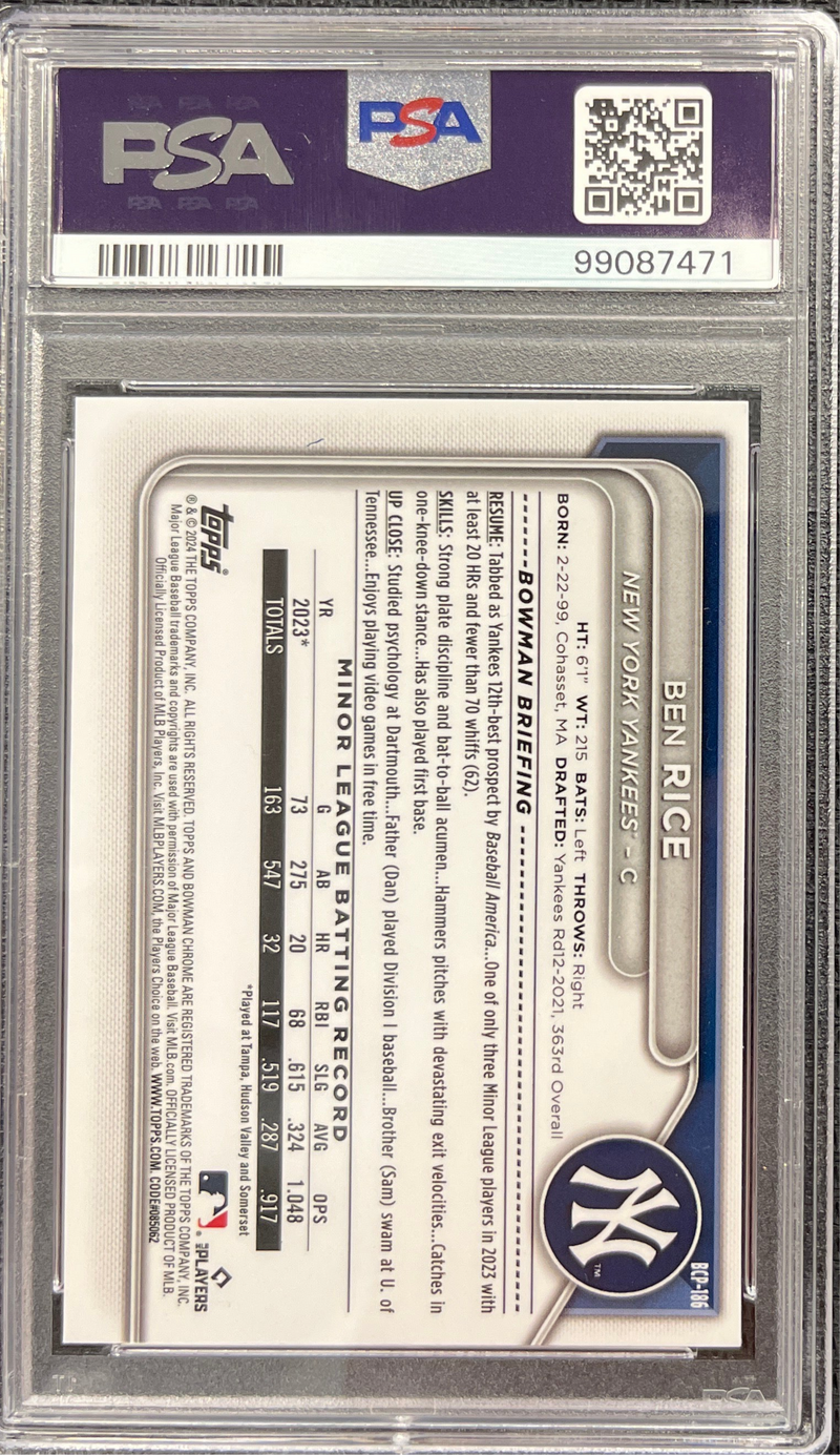 2024 Bowman Chrome Ben Rice Prospects PSA 8