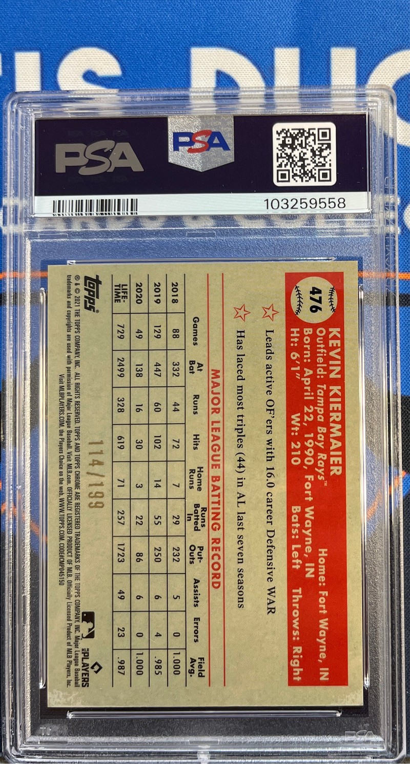 2021 Platinum Anniversary Kevin Kiermaier Blue Mini Diamond Ref PSA 10