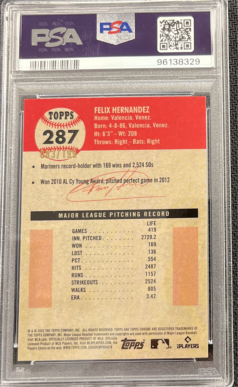 2022 Platinum Anniversary Felix Hernandez Toile White/Blue PSA 9