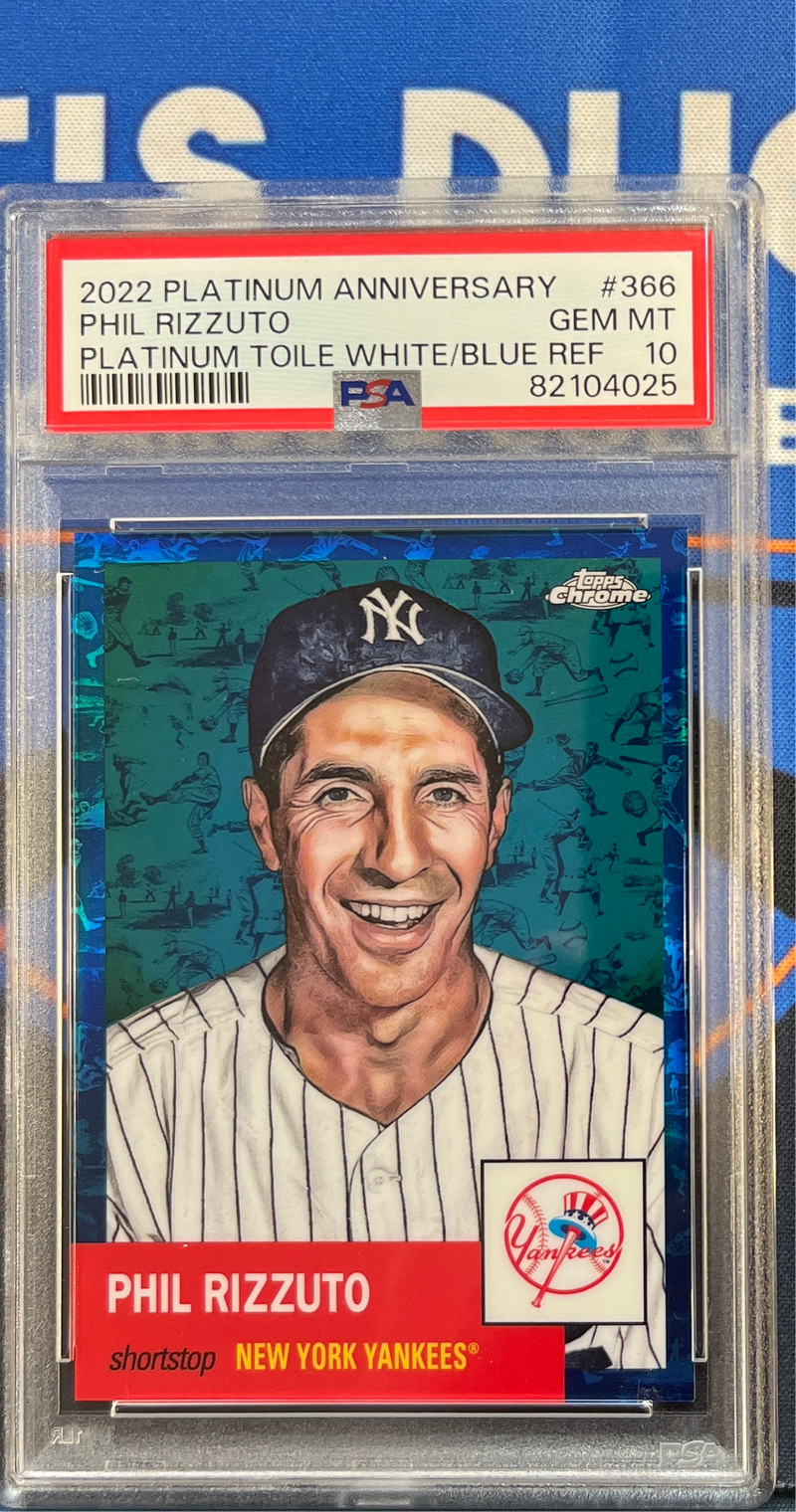 2022 Platinum Anniversary Phil Rizzuto Toile White/Blue Ref PSA 10