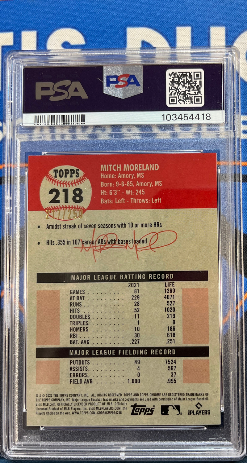 2022 Platinum Anniversary Mitch Moreland Yellow Raywave Refractor PSA 9