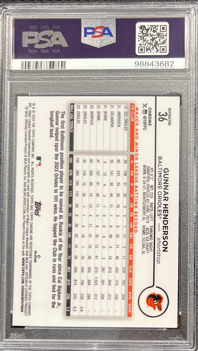 2024 Topps Chrome Gunnar Henderson Refractor PSA 8