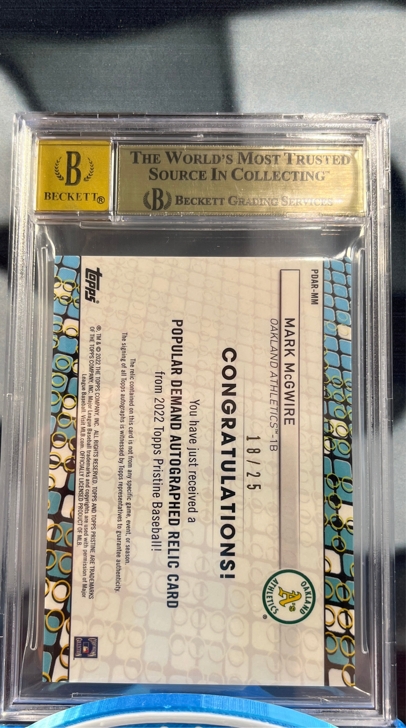 2022 Topps Pristine Mark McGwire Popular Demand Auto Relic Orange 18/25 BGS 9.5