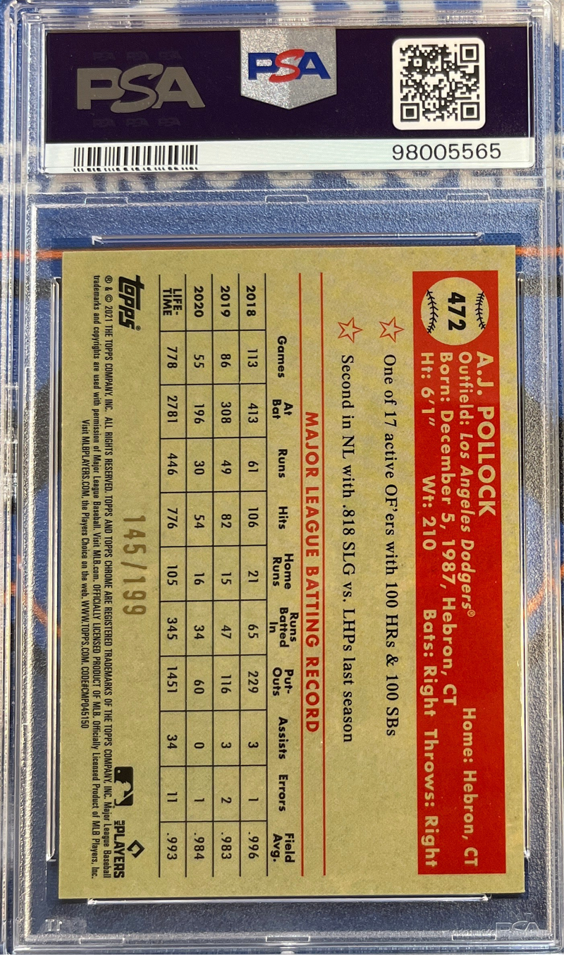 2021 Platinum Anniversary A. J. Pollock Blue Mini Diamond Ref PSA 6