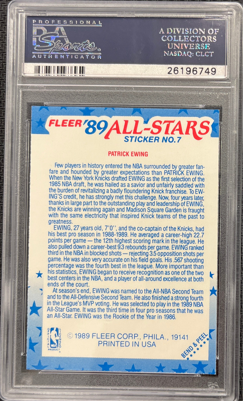1989 Fleer Stickers Patrick Ewing PSA 8(OC)