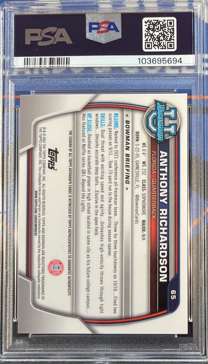 2022 Bowman U Anthony Richardson Chrome Prospects-Auto PSA 9