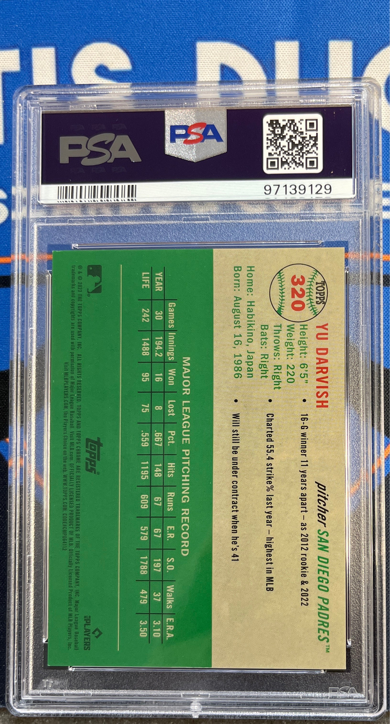 2023 Platinum Anniversary Yu Darvish Blue Shimmer Refractor PSA 9